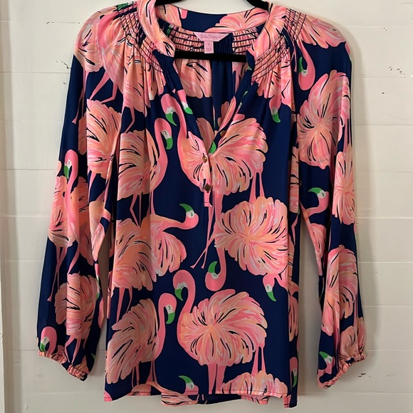 Lilly Pulitzer Tops - •LILLY PULITZER 100% SILK BLOUSE FLAMINGO PINK•⬇️FINAL PRICE⬇️